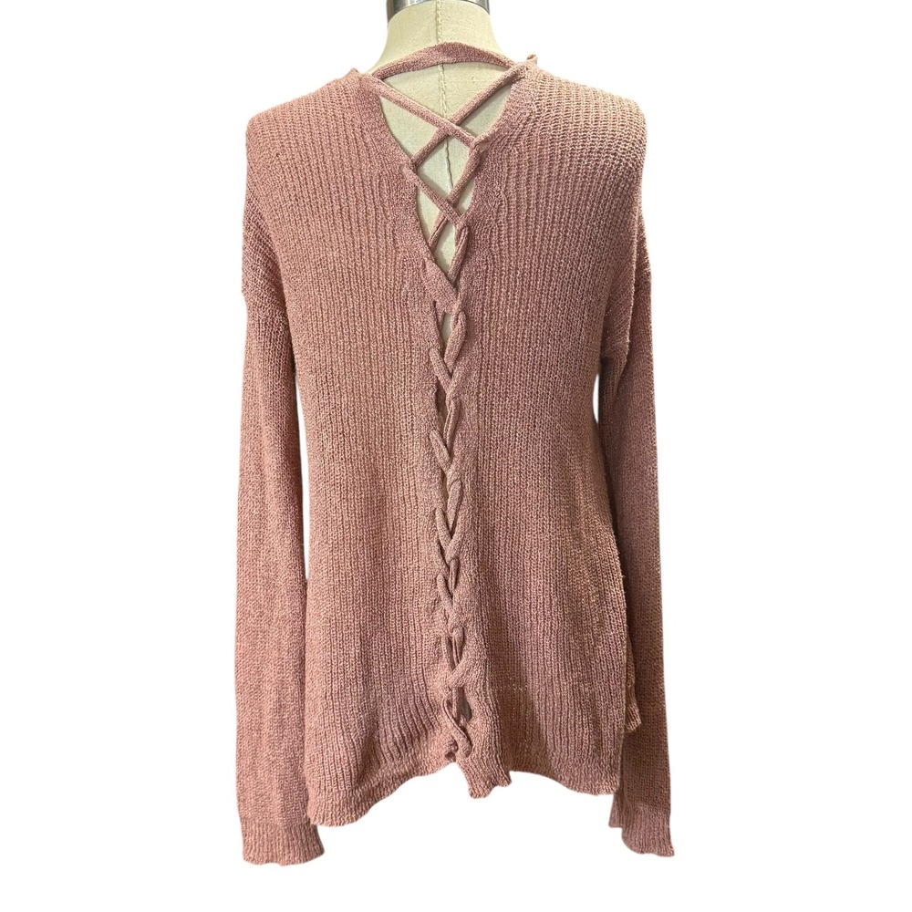 Charlotte Russe S‎ Open Front Cardigan Dusty Rose Lace-Up Back Knit Sweater